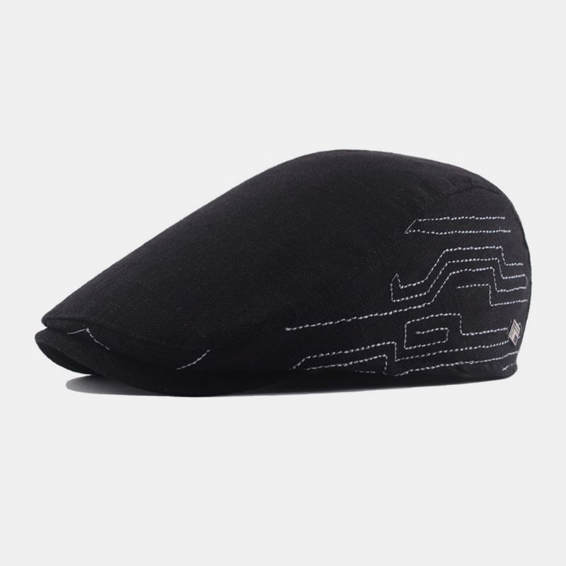 Mænd Bomuld Linned Broderi Almindelig Farve Justerbar Casual Flad Hat Frem Hat Baret Hat