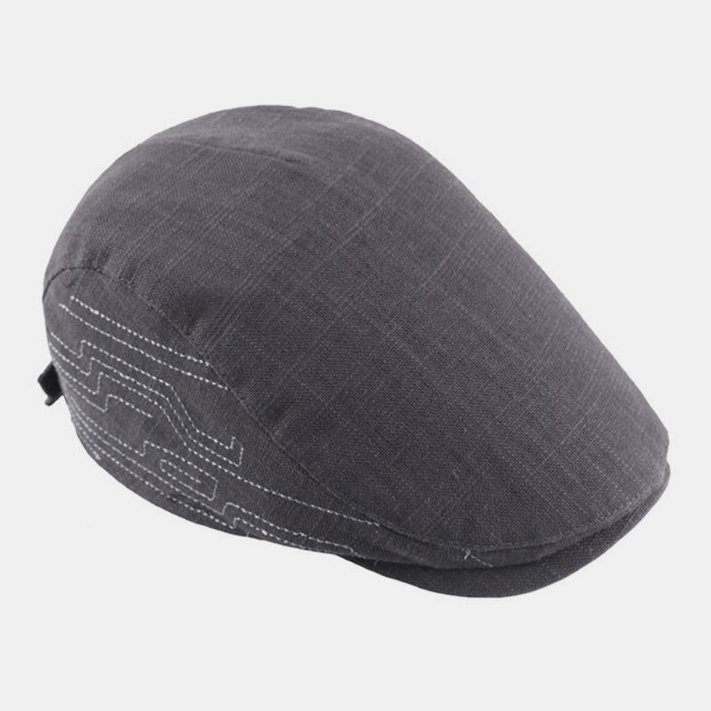Mænd Bomuld Linned Broderi Almindelig Farve Justerbar Casual Flad Hat Frem Hat Baret Hat