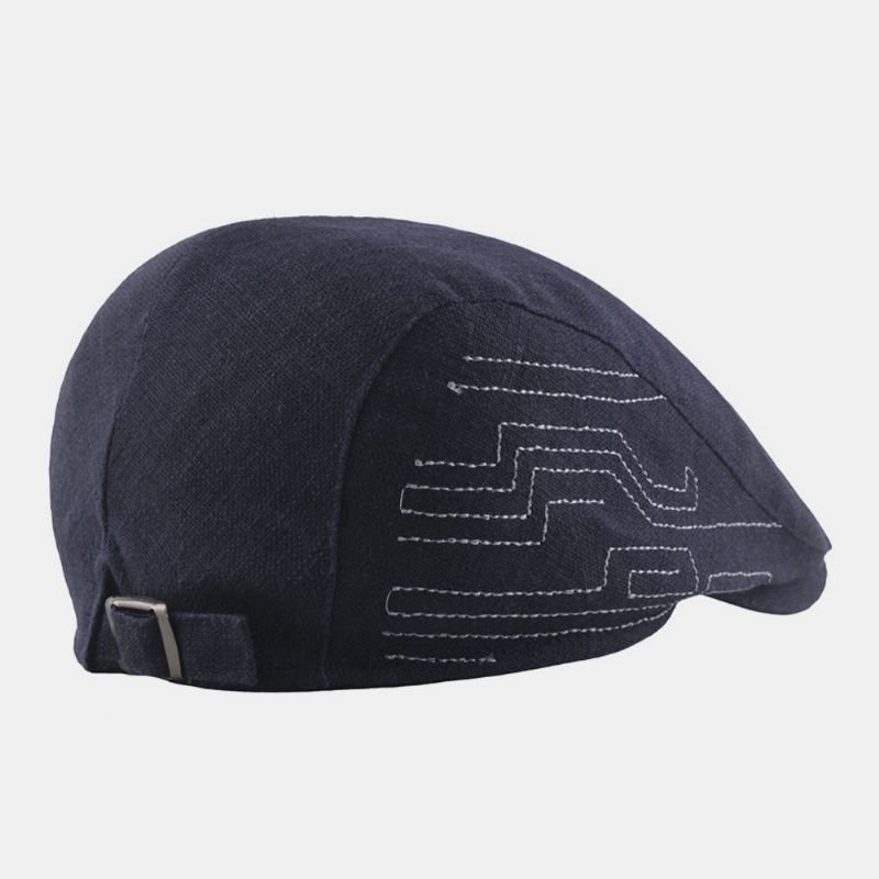 Mænd Bomuld Linned Broderi Almindelig Farve Justerbar Casual Flad Hat Frem Hat Baret Hat