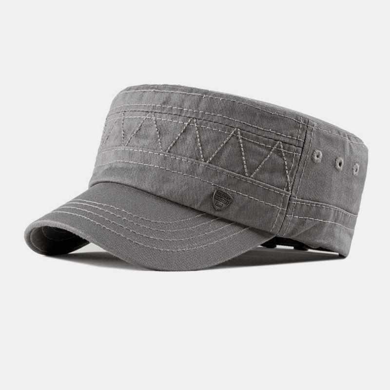 Mænd Bomuld Linned Ensfarvet Etiket Syning Udendørs Solskærm Casual Military Cap Flad Cap