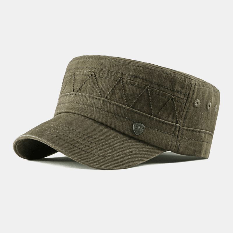 Mænd Bomuld Linned Ensfarvet Etiket Syning Udendørs Solskærm Casual Military Cap Flad Cap