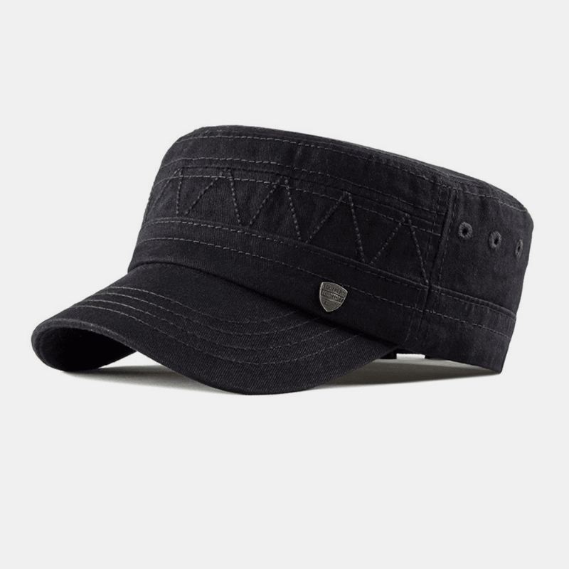Mænd Bomuld Linned Ensfarvet Etiket Syning Udendørs Solskærm Casual Military Cap Flad Cap