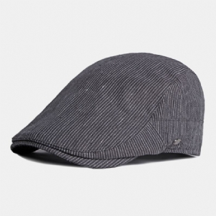 Mænd Bomuld Linned Nålestribe Baret Cap Britisk Retro Metal Label Justerbar Casual Flat Cap