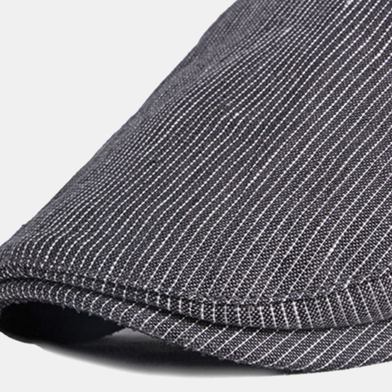 Mænd Bomuld Linned Nålestribe Baret Cap Britisk Retro Metal Label Justerbar Casual Flat Cap
