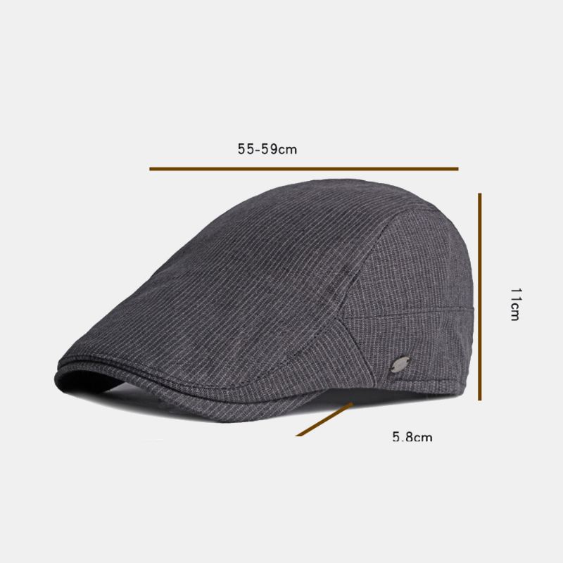 Mænd Bomuld Linned Nålestribe Baret Cap Britisk Retro Metal Label Justerbar Casual Flat Cap