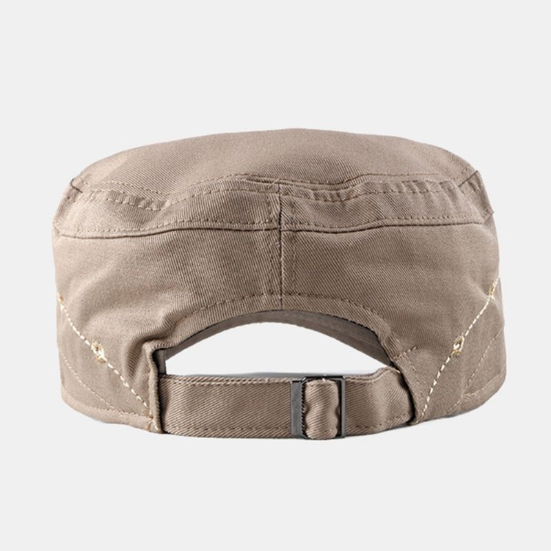 Mænd Bomuld Metal Brev Patch Flad Top Hat Casual Justerbar Cadet Army Caps Militære Caps