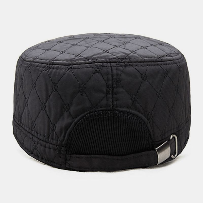 Mænd Bomuld Polyester Plaid Mønster Efterår Vinter Tykke Varm Army Kasket Kadet Hat Udendørs Ørebeskyttelse Øreværn Vindtæt Flad Top Cap Militær Cap