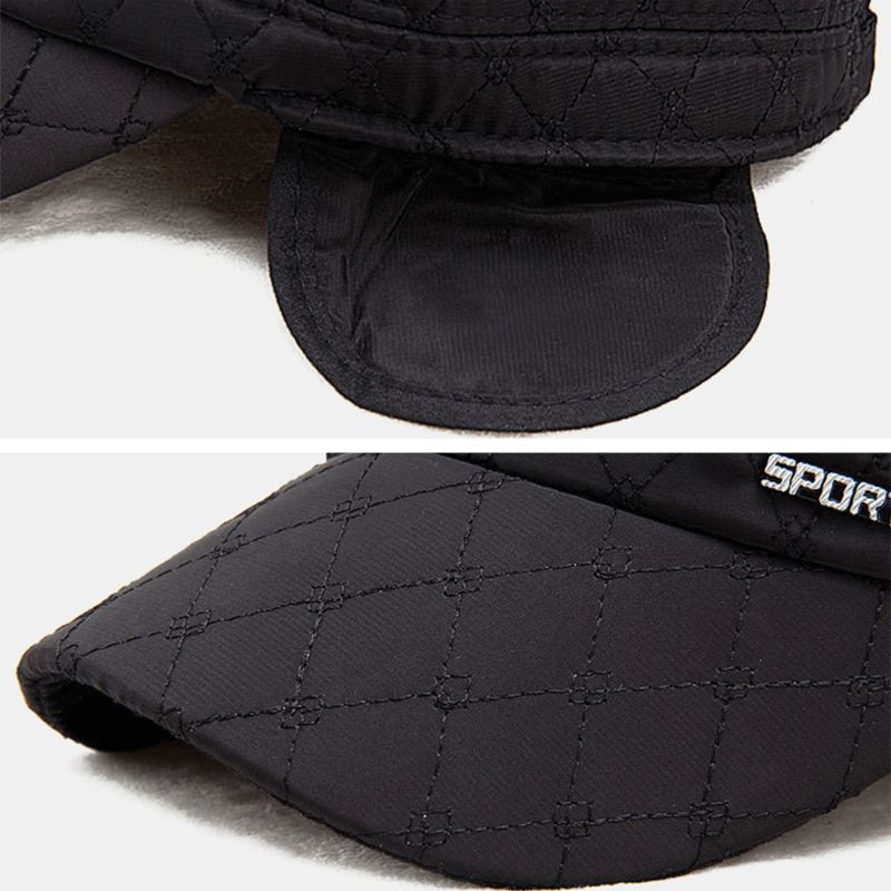 Mænd Bomuld Polyester Plaid Mønster Efterår Vinter Tykke Varm Army Kasket Kadet Hat Udendørs Ørebeskyttelse Øreværn Vindtæt Flad Top Cap Militær Cap