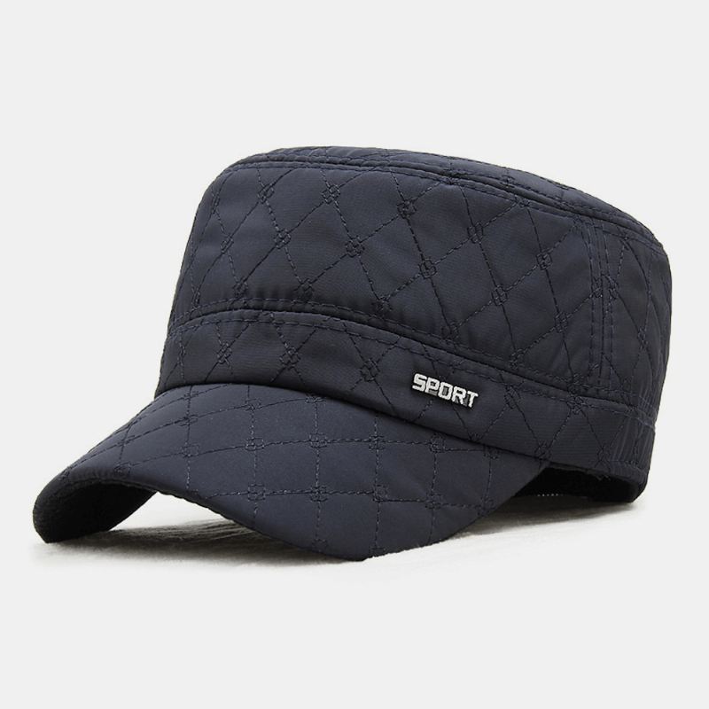 Mænd Bomuld Polyester Plaid Mønster Efterår Vinter Tykke Varm Army Kasket Kadet Hat Udendørs Ørebeskyttelse Øreværn Vindtæt Flad Top Cap Militær Cap