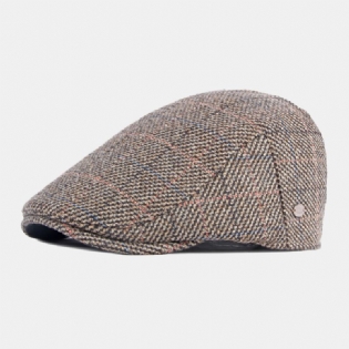 Mænd Bomuldsfarvet Gittermønster Plus Fløjl Varme Baretter Britisk Retro Afslappet Solsejl Fremad Hat Newsboy Hat