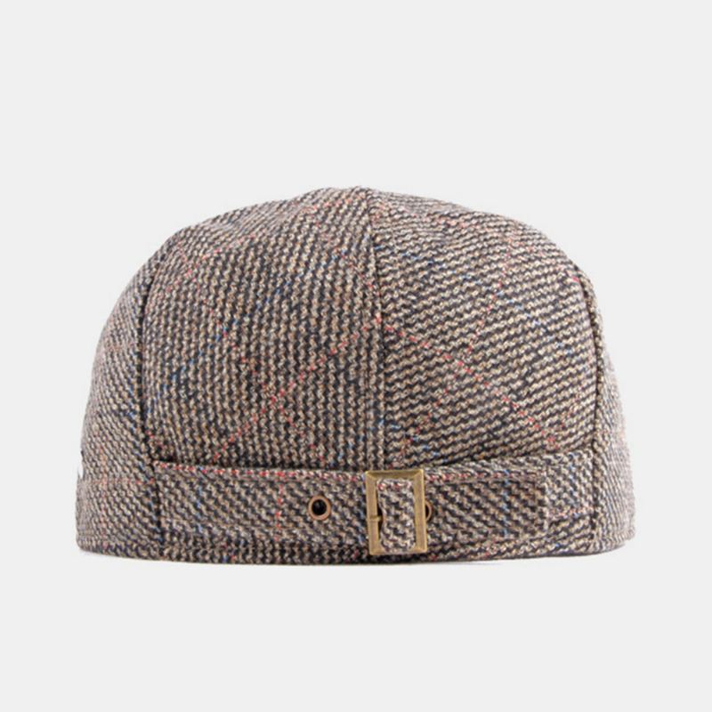 Mænd Bomuldsfarvet Gittermønster Plus Fløjl Varme Baretter Britisk Retro Afslappet Solsejl Fremad Hat Newsboy Hat