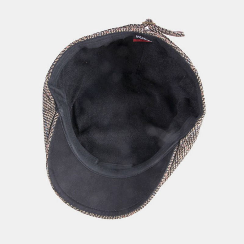 Mænd Bomuldsfarvet Gittermønster Plus Fløjl Varme Baretter Britisk Retro Afslappet Solsejl Fremad Hat Newsboy Hat