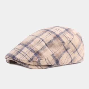 Mænd Bomuldsgittermønster Tykke Varme Casual Forward Hat Baret Flat Cap