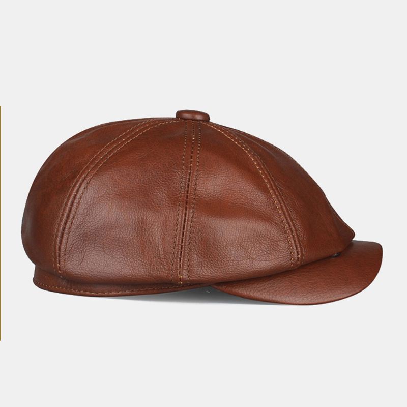 Mænd Britisk Afslappet Førstelags Oktagonal Hat Af Koskind Retro Vandtæt Vindtæt Varm Malerhat Newsboy-hat