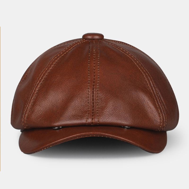Mænd Britisk Afslappet Førstelags Oktagonal Hat Af Koskind Retro Vandtæt Vindtæt Varm Malerhat Newsboy-hat