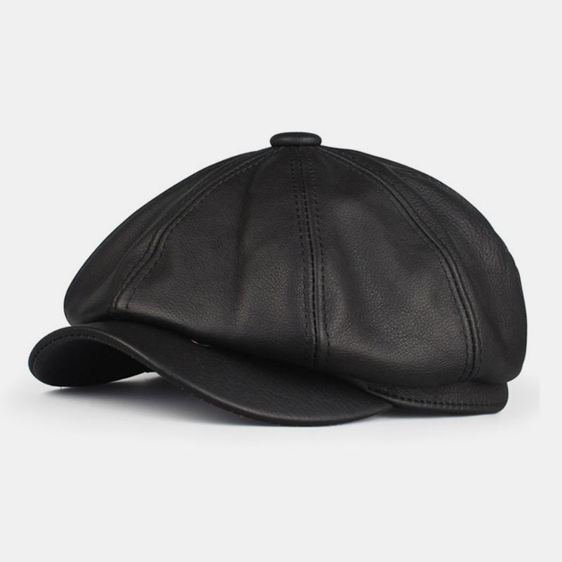 Mænd Britisk Afslappet Førstelags Oktagonal Hat Af Koskind Retro Vandtæt Vindtæt Varm Malerhat Newsboy-hat