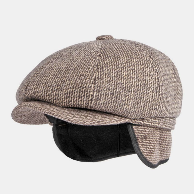 Mænd Britisk Retro Ørebeskyttelse Uld Ottekantet Hat Midaldrende Og Ældre Vinter Varm Cool Protection Newsboy Hat