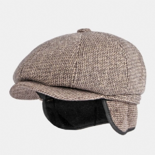 Mænd Britisk Retro Ørebeskyttelse Uld Ottekantet Hat Midaldrende Og Ældre Vinter Varm Cool Protection Newsboy Hat