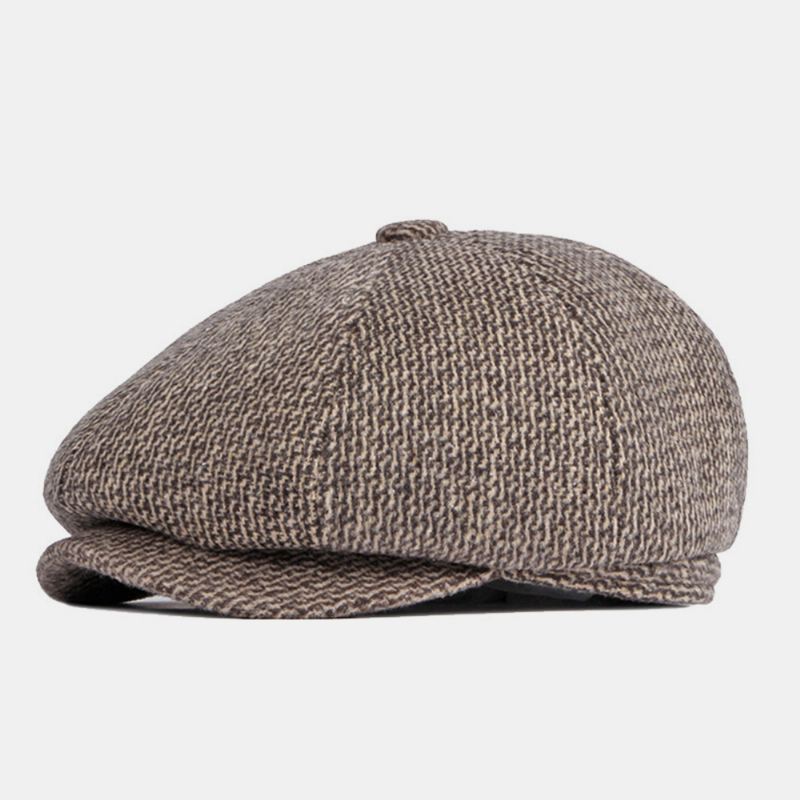 Mænd Britisk Retro Ørebeskyttelse Uld Ottekantet Hat Midaldrende Og Ældre Vinter Varm Cool Protection Newsboy Hat
