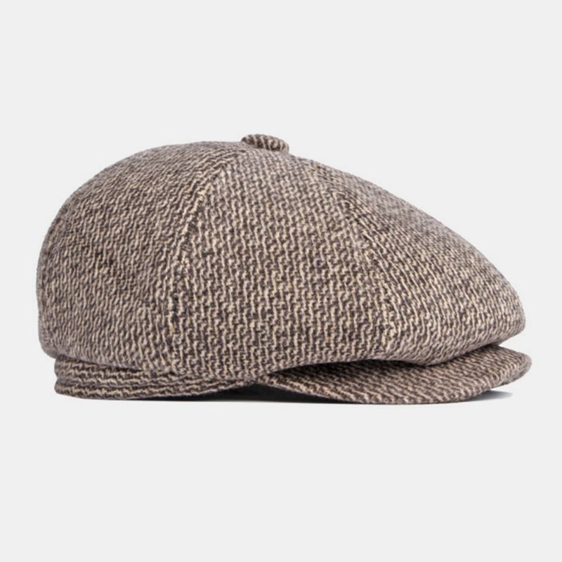 Mænd Britisk Retro Ørebeskyttelse Uld Ottekantet Hat Midaldrende Og Ældre Vinter Varm Cool Protection Newsboy Hat