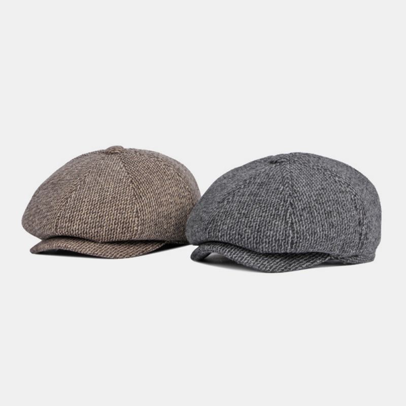 Mænd Britisk Retro Ørebeskyttelse Uld Ottekantet Hat Midaldrende Og Ældre Vinter Varm Cool Protection Newsboy Hat