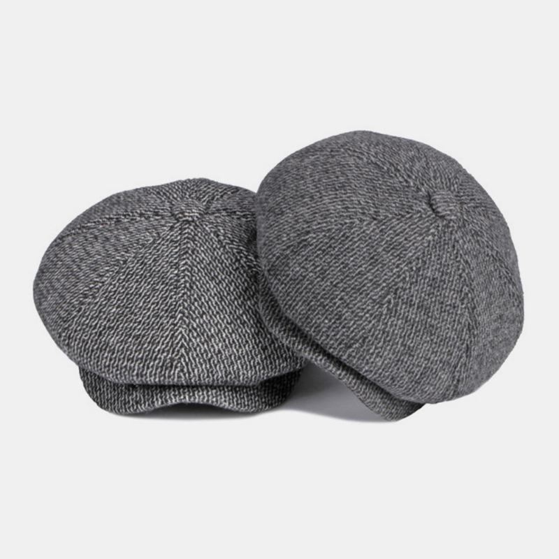 Mænd Britisk Retro Ørebeskyttelse Uld Ottekantet Hat Midaldrende Og Ældre Vinter Varm Cool Protection Newsboy Hat