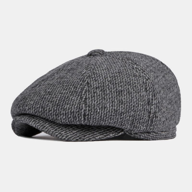 Mænd Britisk Retro Ørebeskyttelse Uld Ottekantet Hat Midaldrende Og Ældre Vinter Varm Cool Protection Newsboy Hat