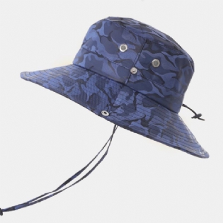 Mænd Camouflage Storbrem Vindtæt Reb Udendørs Fiskeri Klatring Anti-uv Solskærm Bucket Hat