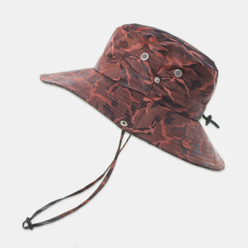 Mænd Camouflage Storbrem Vindtæt Reb Udendørs Fiskeri Klatring Anti-uv Solskærm Bucket Hat