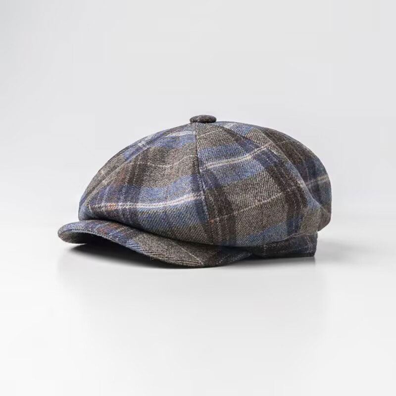 Mænd Casual Personlighed Plaid Mønster Newsboy Hat Octagonal Cap Baret Hat