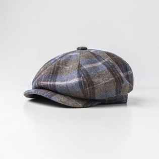 Mænd Casual Personlighed Plaid Mønster Newsboy Hat Octagonal Cap Baret Hat
