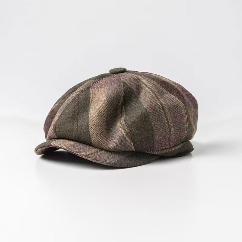 Mænd Casual Personlighed Plaid Mønster Newsboy Hat Octagonal Cap Baret Hat