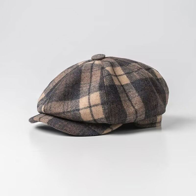 Mænd Casual Personlighed Plaid Mønster Newsboy Hat Octagonal Cap Baret Hat