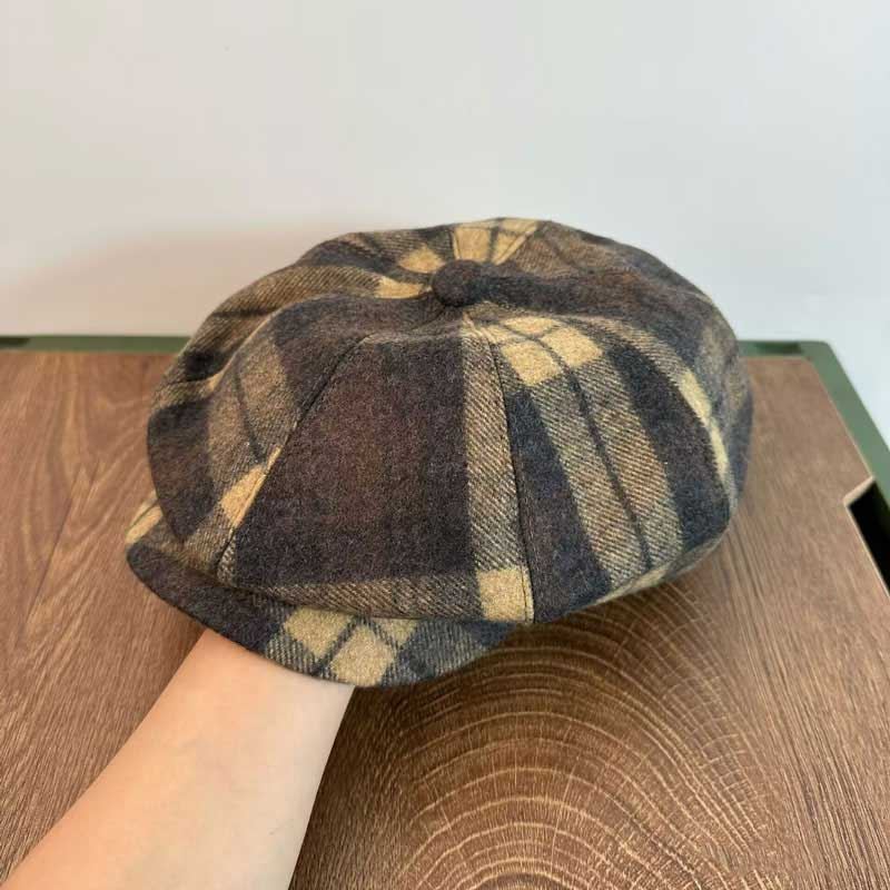 Mænd Casual Personlighed Plaid Mønster Newsboy Hat Octagonal Cap Baret Hat