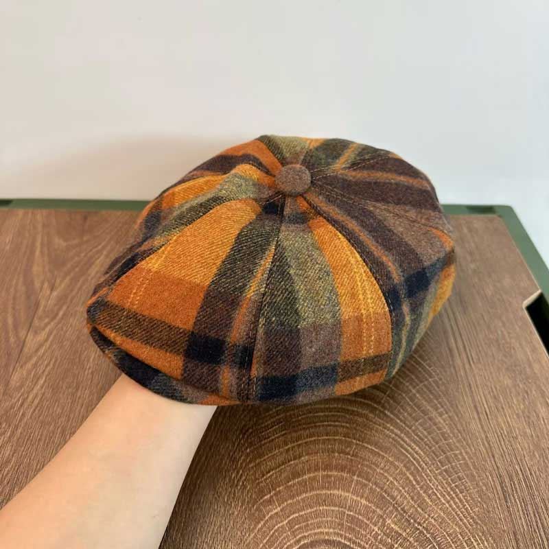 Mænd Casual Personlighed Plaid Mønster Newsboy Hat Octagonal Cap Baret Hat
