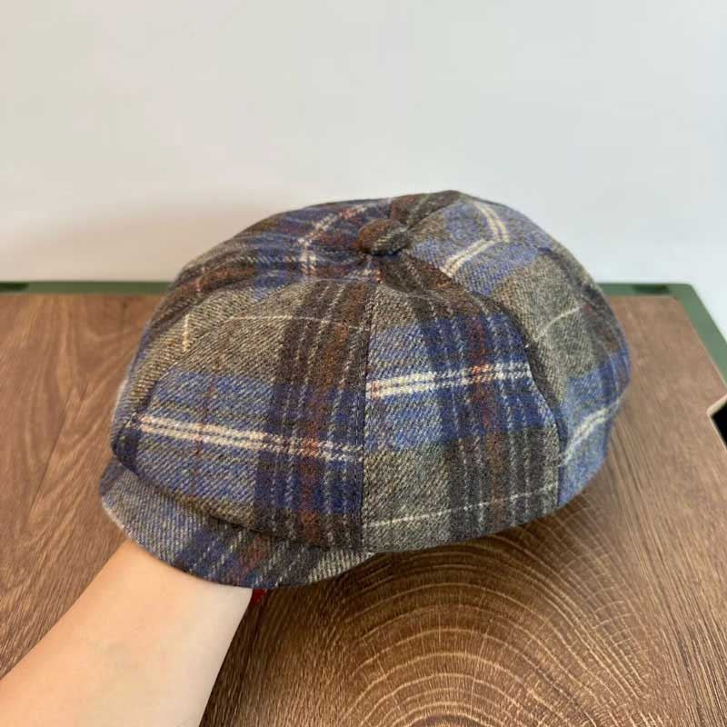 Mænd Casual Personlighed Plaid Mønster Newsboy Hat Octagonal Cap Baret Hat