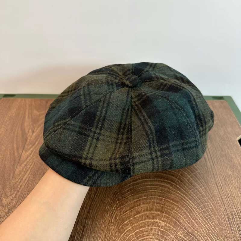 Mænd Casual Personlighed Plaid Mønster Newsboy Hat Octagonal Cap Baret Hat