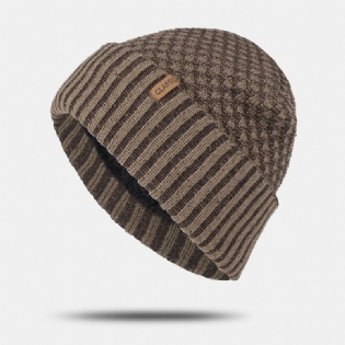 Mænd Ensfarvede Geometrisk Strikket Jacquardhue Casual Akryl Plus Fløjl Varm Beaniehue Uden Skygge