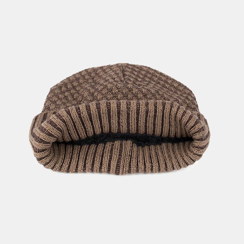 Mænd Ensfarvede Geometrisk Strikket Jacquardhue Casual Akryl Plus Fløjl Varm Beaniehue Uden Skygge