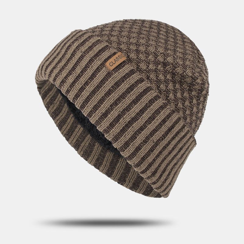 Mænd Ensfarvede Geometrisk Strikket Jacquardhue Casual Akryl Plus Fløjl Varm Beaniehue Uden Skygge