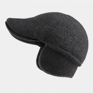 Mænd Filt Ørebeskyttelse Vinter Udendørs Ensfarve Casual Universal Plus Thicken Plus Velvet Baret Hat Forward Hat