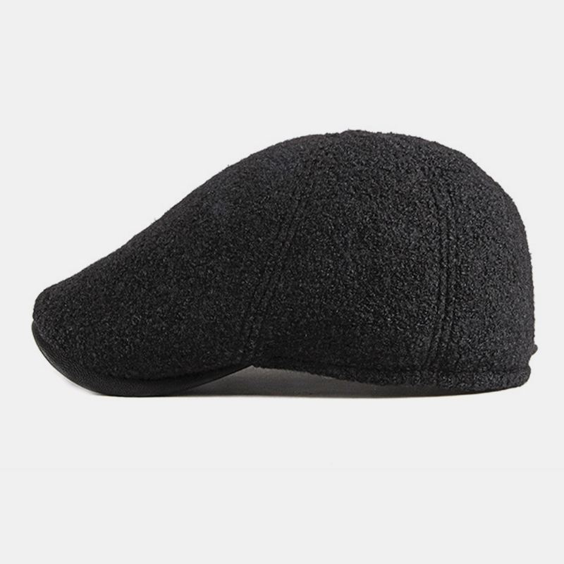 Mænd Filt Ørebeskyttelse Vinter Udendørs Ensfarve Casual Universal Plus Thicken Plus Velvet Baret Hat Forward Hat