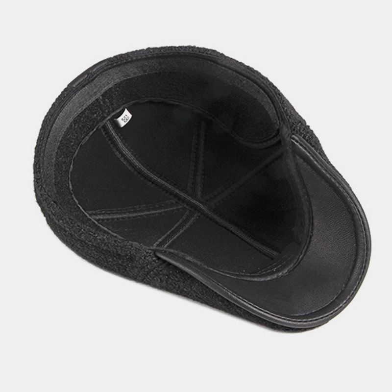 Mænd Filt Ørebeskyttelse Vinter Udendørs Ensfarve Casual Universal Plus Thicken Plus Velvet Baret Hat Forward Hat