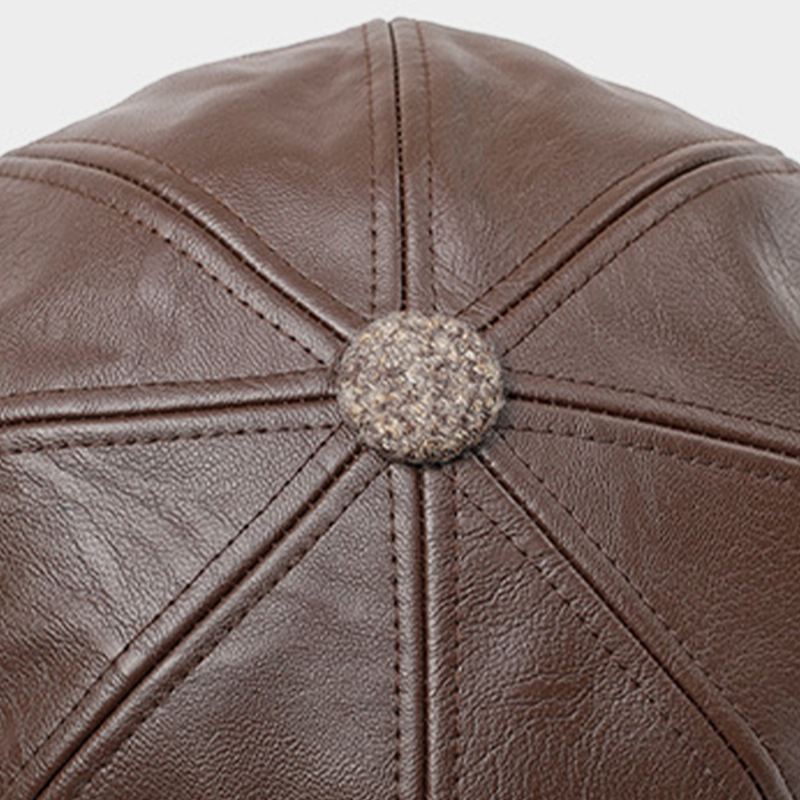 Mænd Imiteret Læder Retro Afslappet Ensfarvet Ørebeskyttelse Fremad Hat Ottekantet Hat Baret Cap
