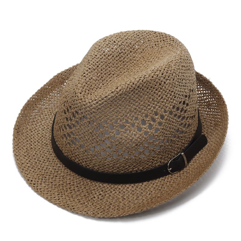 Mænd Kvinder Personlig Håndlavet Straw Jazz Hat Udendørs Rejse Strand Åndbar Mesh Hollow Sun Cap