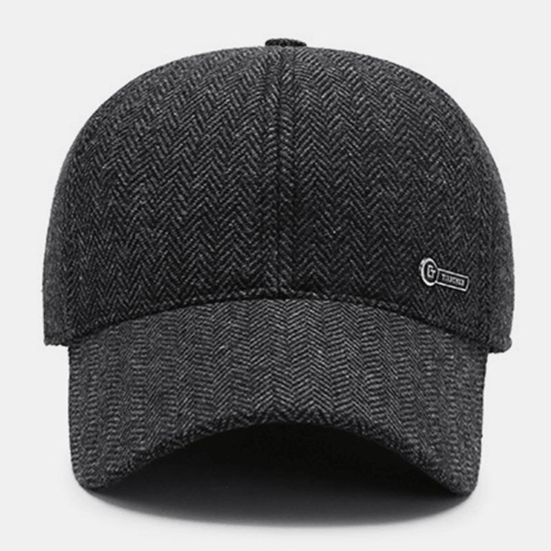 Mænd Metal Label Efterår Vinter Tykke Varm Baseball Cap Udendørs Ørebeskyttelse Vindtæt Cool Protection Peaked Cap