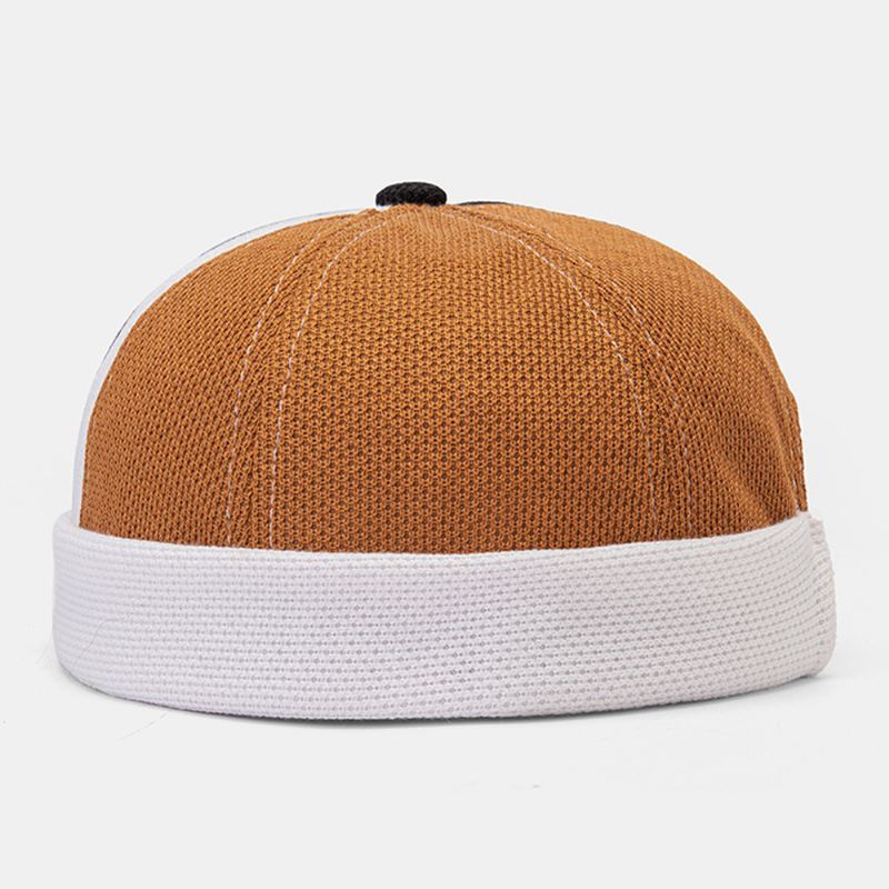 Mænd Polar Fleece Farveblok Syning Dome Beanie Skull Cap Efterår Vinter Varm Justerbar Læder Spænde Udlejer Cap