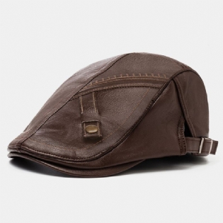 Mænd Pu Læder Ensfarvet Afslappet Vintage Justerbar Fremad Hat Baret Hat