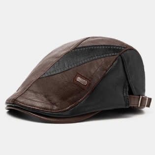 Mænd Pu Læder Retro Casual Kontrast Farve Newsboy Hat Forward Hat Baret Hat