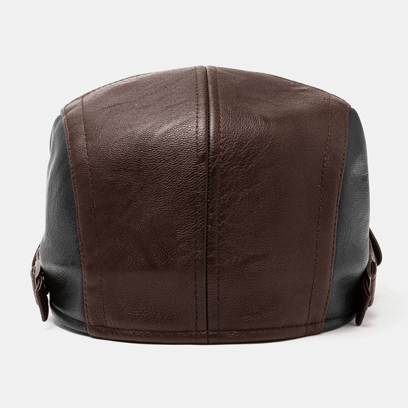 Mænd Pu Læder Retro Casual Kontrast Farve Newsboy Hat Forward Hat Baret Hat